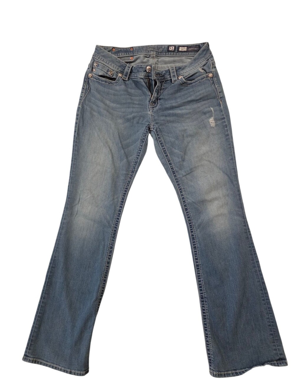 Miss Me Women's Light Blue Denim Bootcut Jeans with Embellished Back Pocket